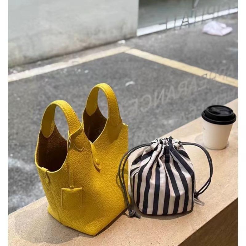New lychee pattern Korean spring and summer bucket bag vegetable basket female commuter messenger leather portable fashion color
