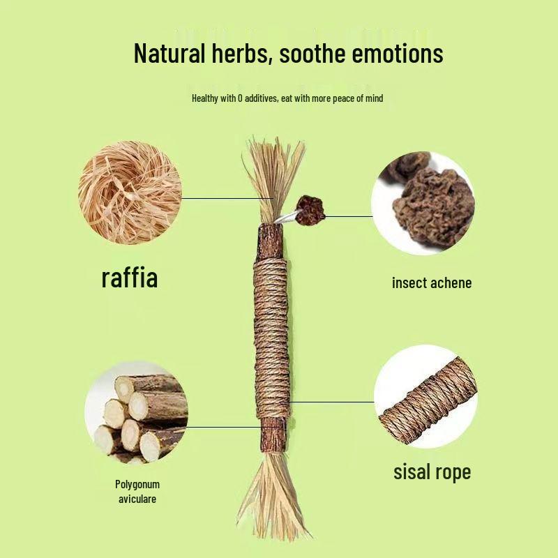 Raffia Catnip Teaser Stick: Wear-Resistant Kitten Toy for Self-Entertainment & Teeth Cleaning.