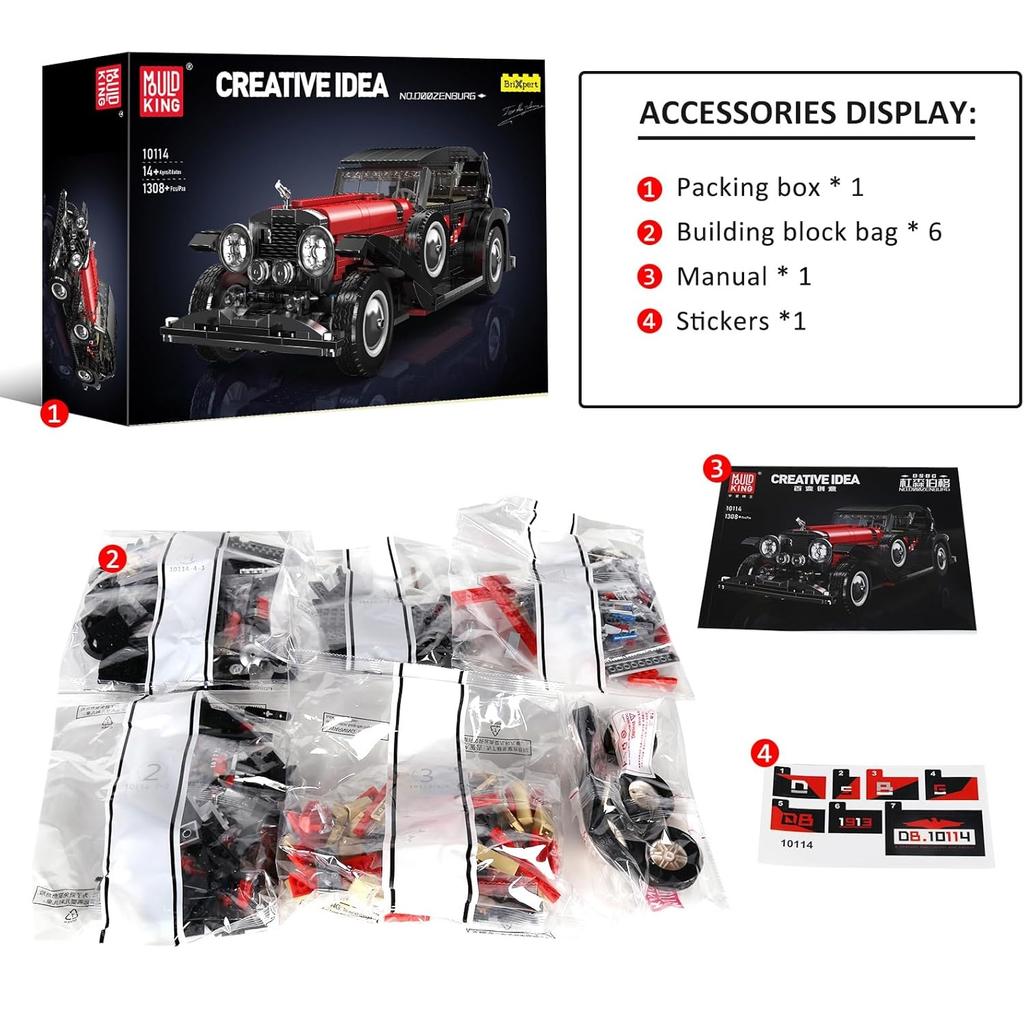 MOULD KING 10114 Technical Building Block The T50 Vintage Car Set Assembly Classic Car Brick Toys Model Kids Christmas Gift