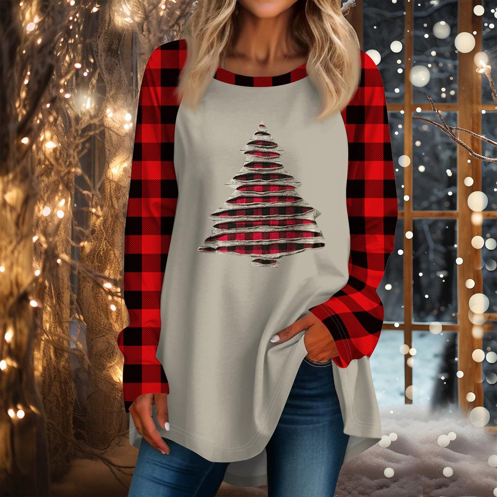 Женская повседневная футболка больших размеров с длинными рукавами и круглым вырезом — фото 9