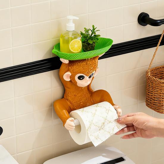 Monkey Design Napkin Holder Two-Way Paper Roll Function Soap Box Easy Installation Tissue Storage Rack Bathroom Accessories