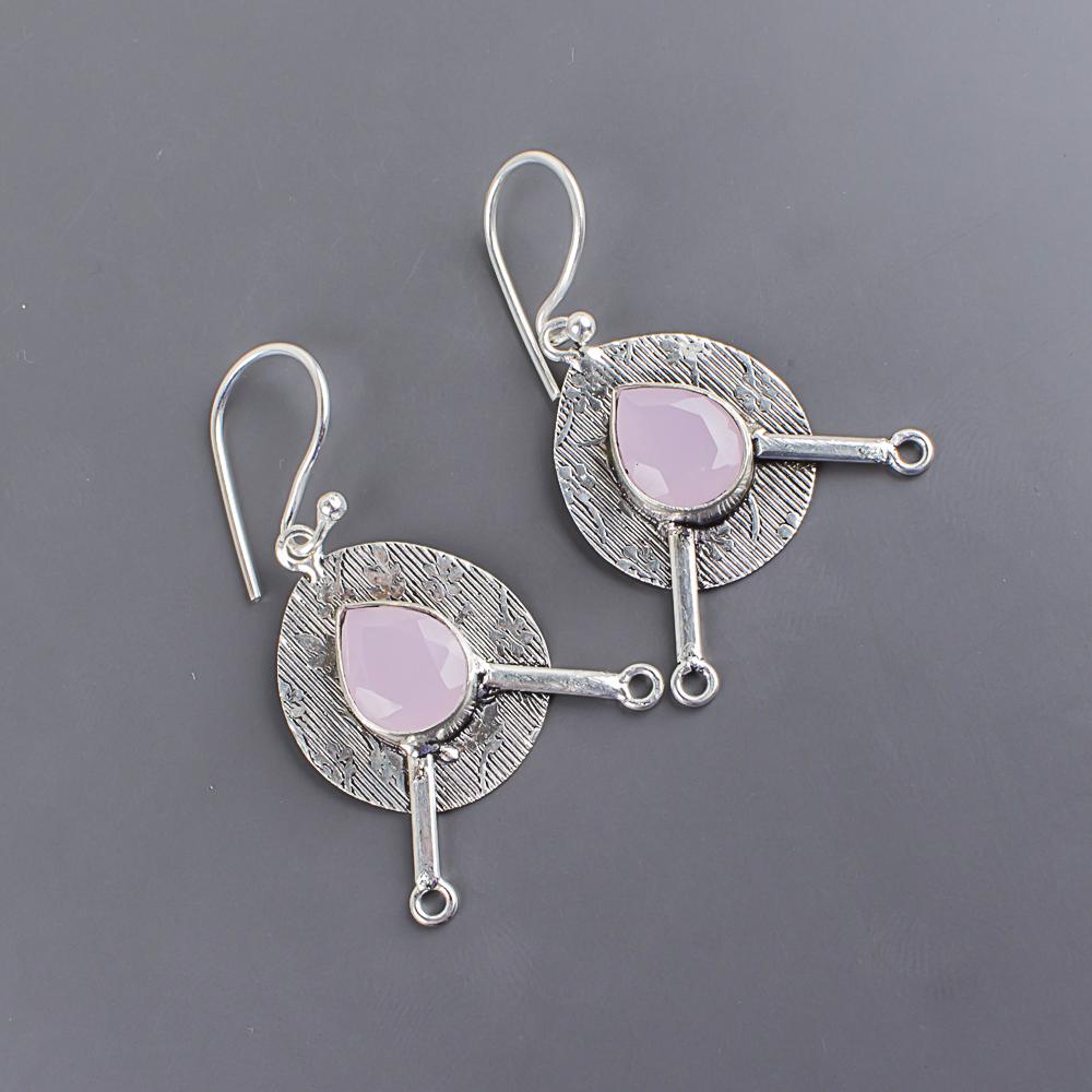 Bijoux en Calcédoine Rose, Boucles d'oreilles en Argent Sterling 925, Boucles d'oreilles Charmantes Pour l'Amour, Bijoux de Pierre Précieuse Fait Main Magnifique Cadeau pour les Militants