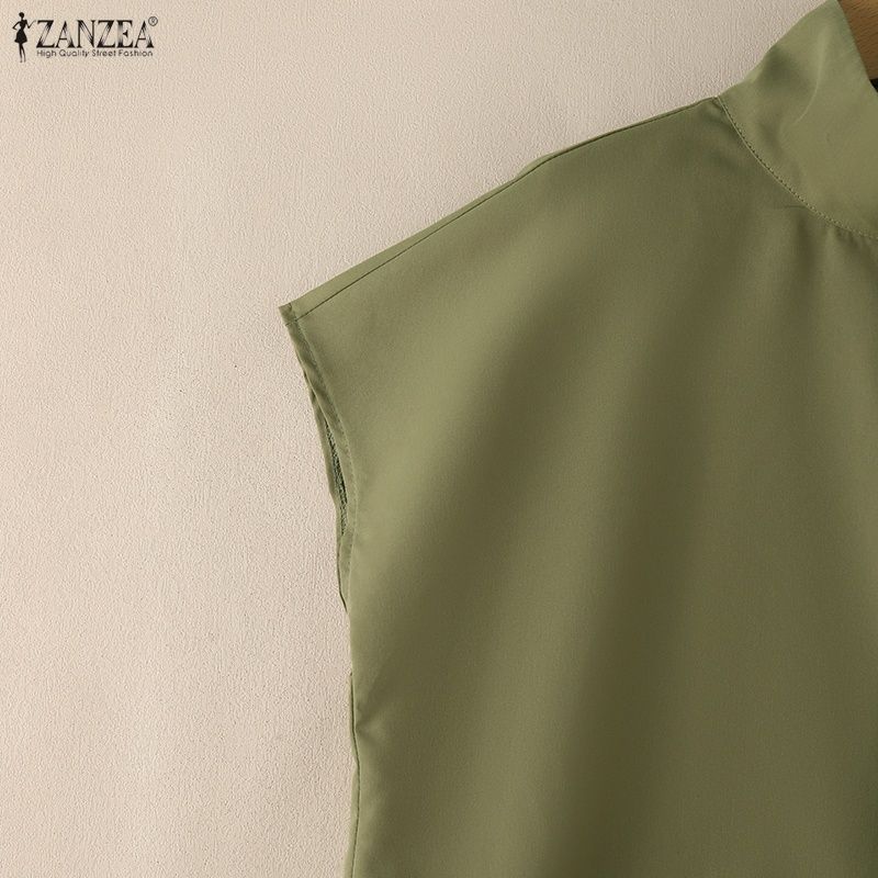 ZANZEA Women Casual Turtleneck Summer Short Sleeve Blouse