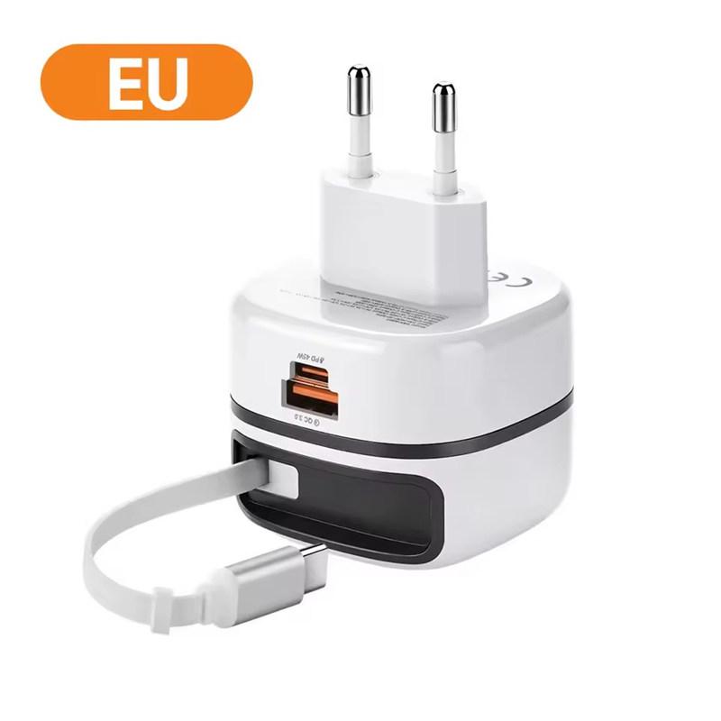 65W USB Type C Phone Charger Universal Travel Adapter Retractable Fast Charging USB C Cable For iPhone 16 Samsung Laptop