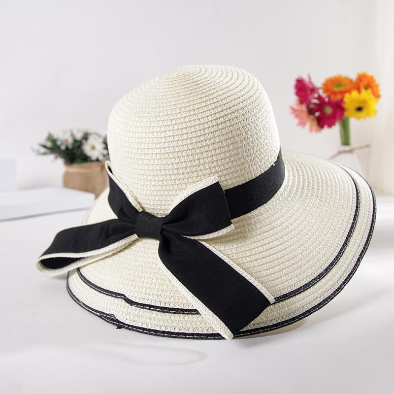 Fashionable Korean Style Large Bow Sun Hat For Women Summer Beach Hat With Wide Brim