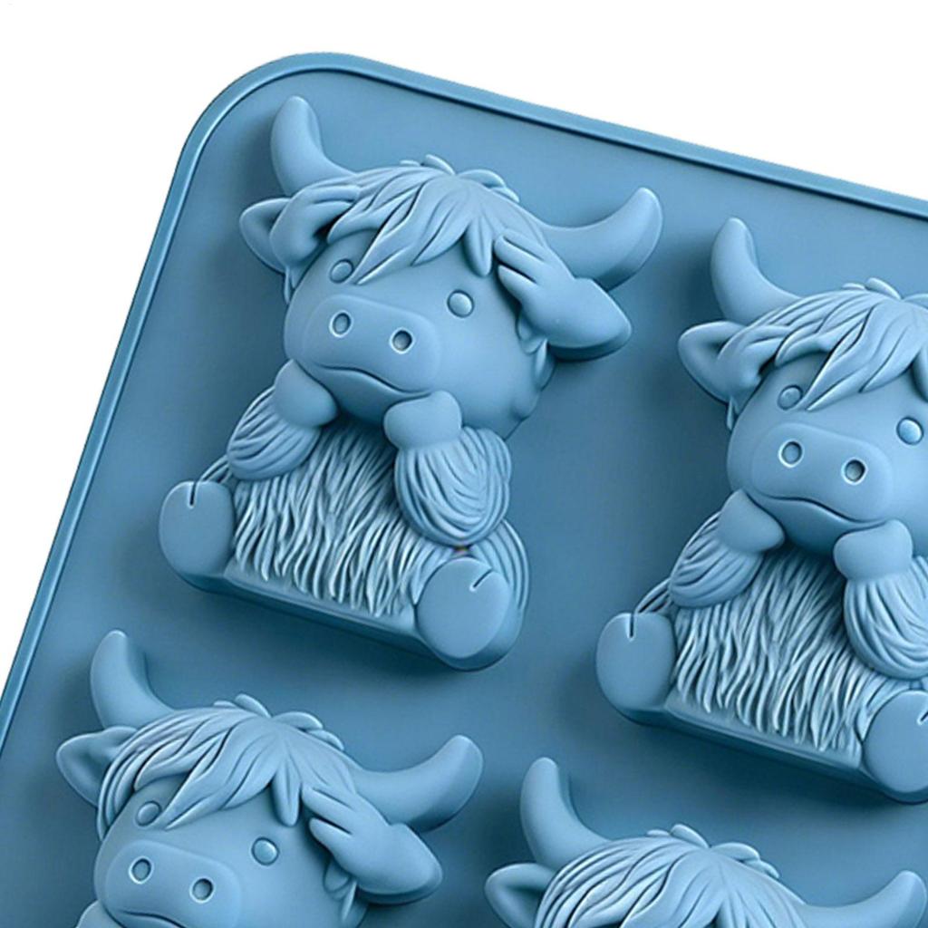 6-Cavity Highland Cow Silicone Ice Mold Animal Shape I Ce Cube Tray Food Grade Easy Release For Whiskey Home Bar Party