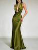 European and American summer neck halter satin evening dress dress, high-end party sexy bridesmaid dress