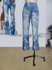 2023 Plus Size European & American Butterfly Faux Denim Micro-flare Pants