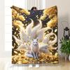 Enchanted Fox Blanket - Soft Throw with Golden Leaves, Sparkling Design, Perfect for Bedroom Decor, Unique Fantasy Gift