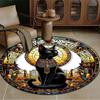 A Round, Easy-To-Clean Area Rug Featuring an Egyptian Bastet Cat Design, Suitable for Living Spaces, Bedrooms, Living Rooms, Kit