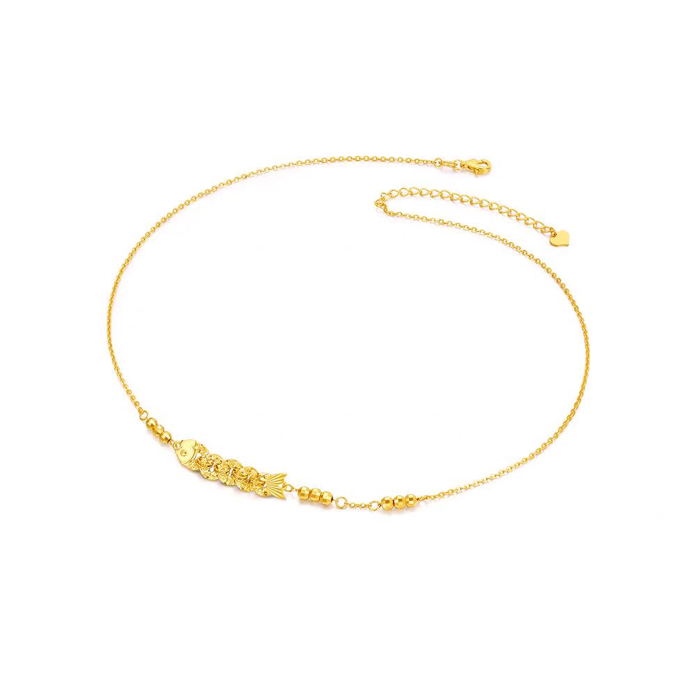Vietnam Sand Gold Koi Necklace: Five Emperor Coins, Crushed Ice Design - Elegant Clavicle Chain, Perfect for Qixi Birthday Gift