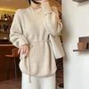 Women Lazy Style Belted Sweater Spring Autumn Fashion Loose Waist Slimming Knitwear Long Top