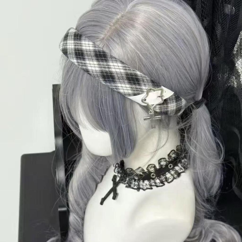 Tian Sheng Handmade Cute Lolita Black & White Plaid Headband with Leather Buckle