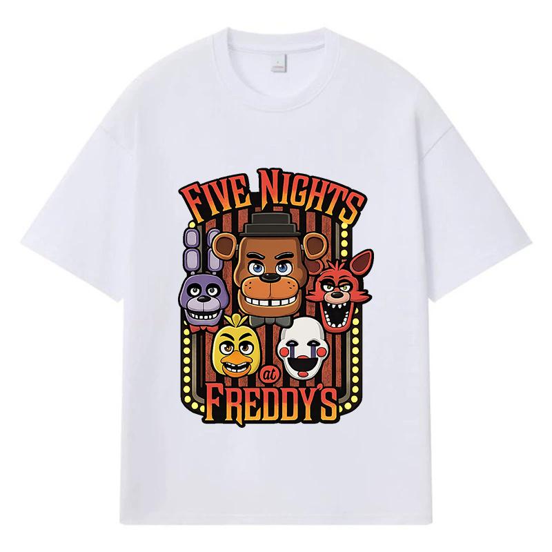 

2026 Five Nights at Freddy s Принтована Графічна Y2k Харадзюку Вуличний одяг 100% Бавовна Футболка Повсякденна Оверсайз Літня Чоловіча Футболка XXL білий