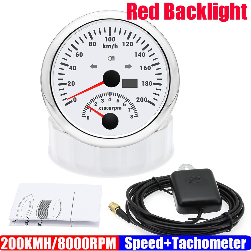 120KMH 200KMH GPS Speedometer Gauge+Tachometer 8000 RPM 85mm Dual Gauge Odometer  with GPS Antenna Turn Light Auto Yacht 9-32V