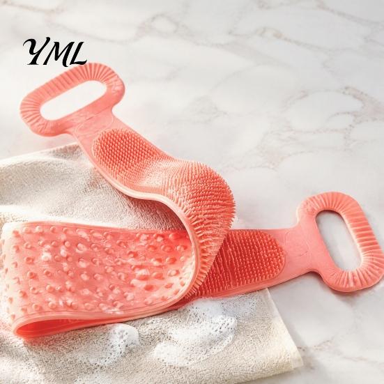 Portable Shower Brush for Travel Silicone Back Scrubber with Dual Handles, Double Sided Exfoliating Bath Towel, Ergonomic Long Washer Skin Care