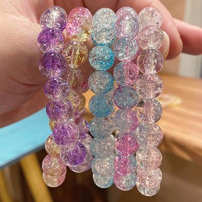Women's Cracked Quartz Crystal Beaded Round Glass Beads Stretch Bracelet Bangle Bracelets Women Girl Charm Wrap Jewelry