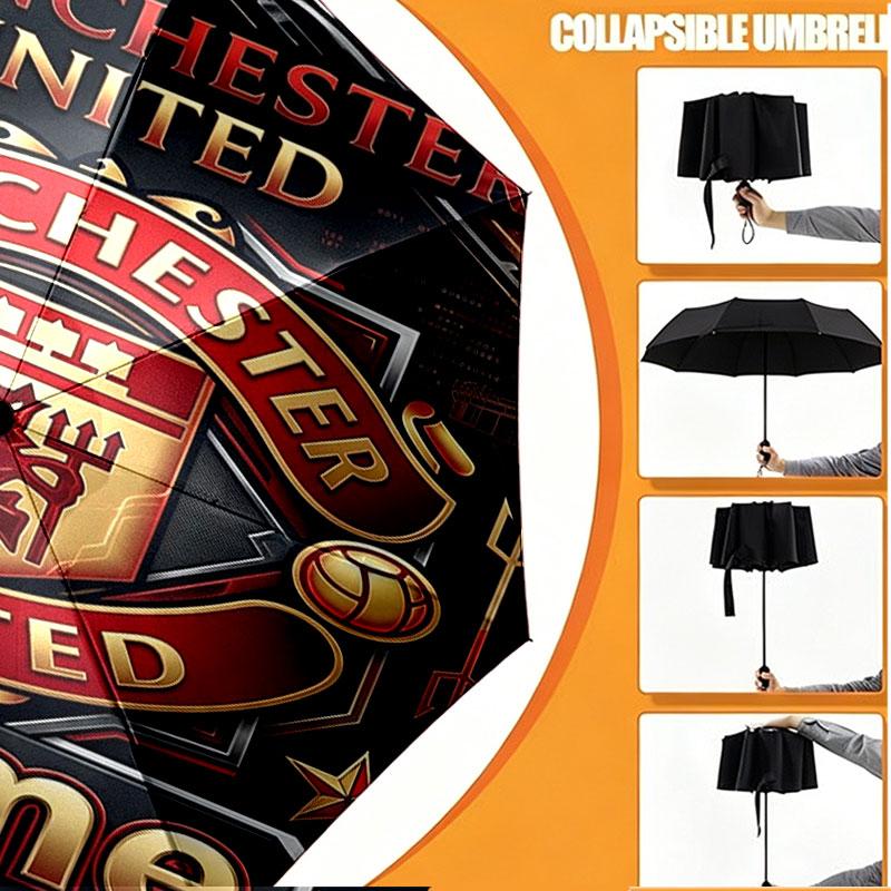 Custom Name Personalized Manchester United Print Umbrella, Auto Open Close, 8‑Rib Sturdy Frame, Commute Camping Hiking Use, Birthday Gift