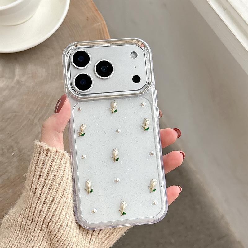 

Small Fresh Cherry Tulip Transparent Glitter Mobile Phone Case Is Suitable For Apple 16 Soft Case Iphone17 Women S Niche iPhone 17Promax