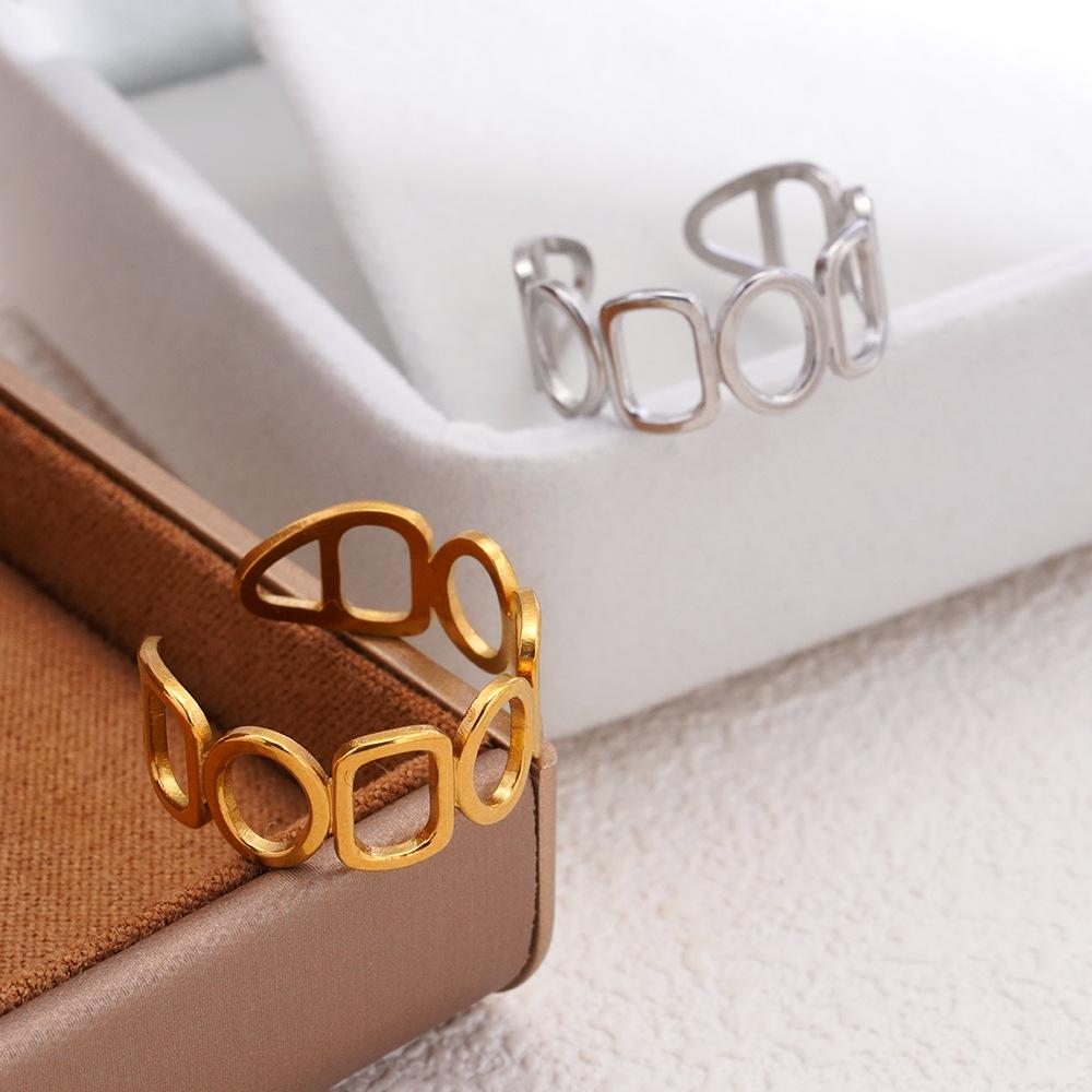 Adjustable Geometric Hollow Stainless Steel Gold Ring