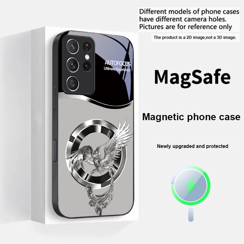 Handsome Pink Phoenix For Samsung S25 S25 Edge S25Ultra S8 9 10 20 S21 Pro S22 Plus S23 FE S24 Ultra Magsafe Glass Phone Case