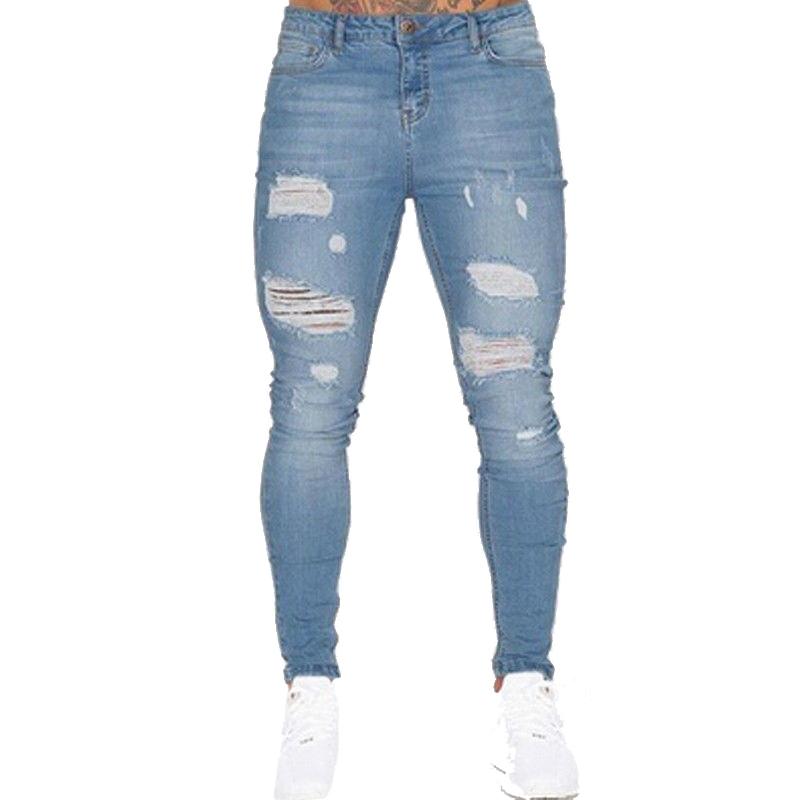 Jeans Uomo Slim Fit Strappati - Pantaloni Denim Elasticizzati Con Vita Media, Tinta Unita, Chiusura Con Zip E Bottone