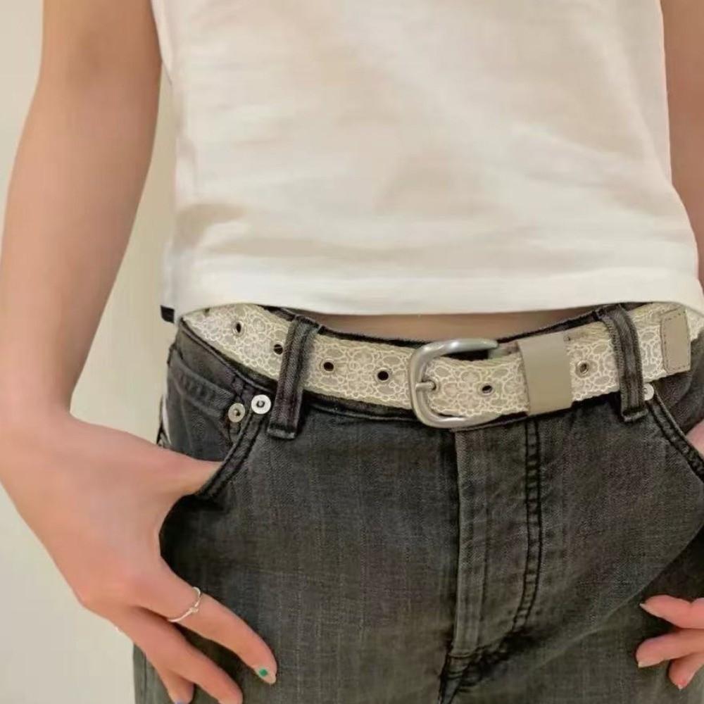 Y2K Lace Waistband Metal Buckle Dress Jeans Belt Fashion Canvas Waist Belt  Spicy Girls