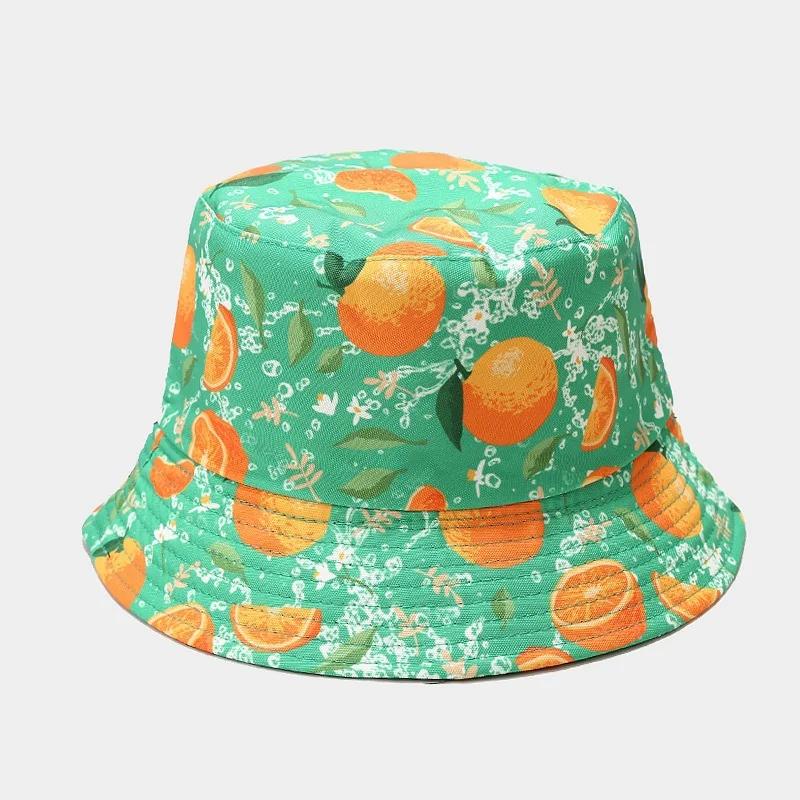 Summer Fruit Print Double-Sided Wearing Bucket Hats For Women Men Colorful Pineapple Lemon Panama Fisherman Caps Outdoor Sun Hat