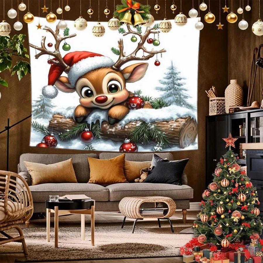 Santa Claus Christmas Tapestry Background Cloth Hanging Cloth Bedroom Bedside Decorative Wall Cloth Rental Dormitory Tapestry