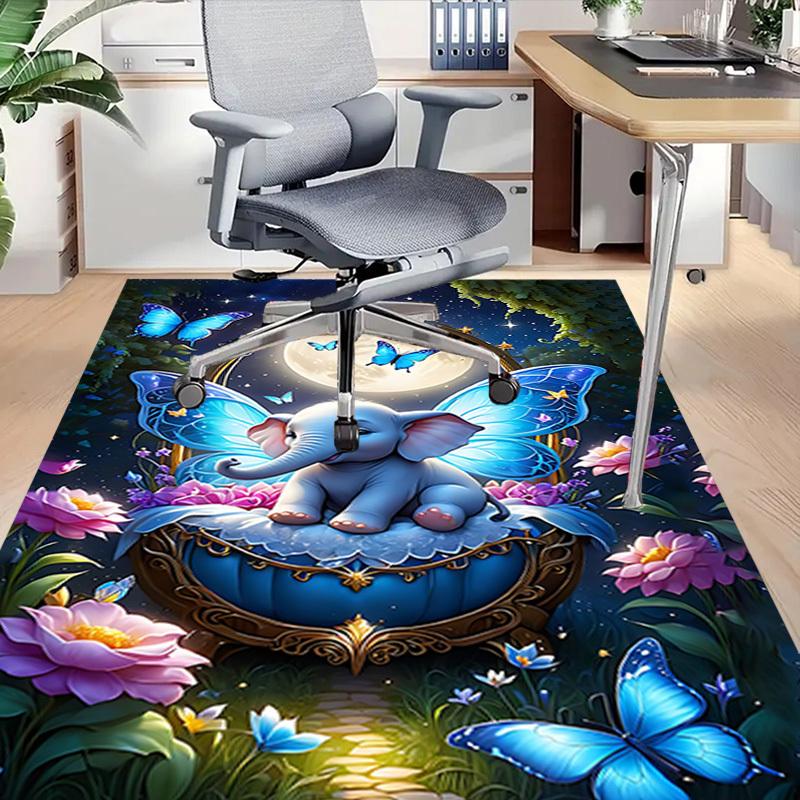 1PC Elephant Butterfly Extra Large Non Slip Floor Carpet, Office, Family, Bedroom Large Area Rug Indoor Rugs, Vibrant Colors