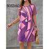 Summer New Round Neck Short Sleeved Abstract Design Printed Loose and Fashionable Women's Dress