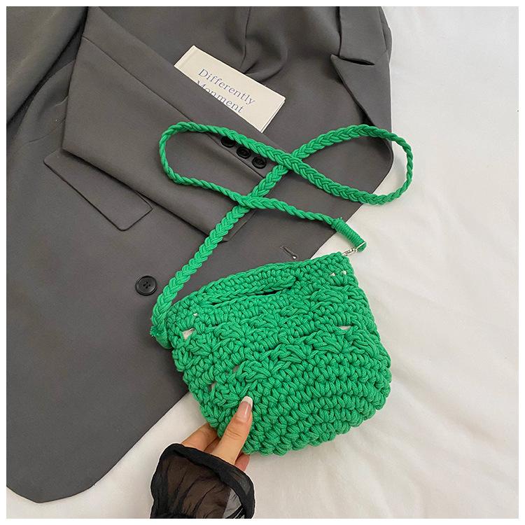 Women's Summer Knitting New Crossbody Woven Bucket Bag Niche Design Seaside Vacation Beach Bag Tide