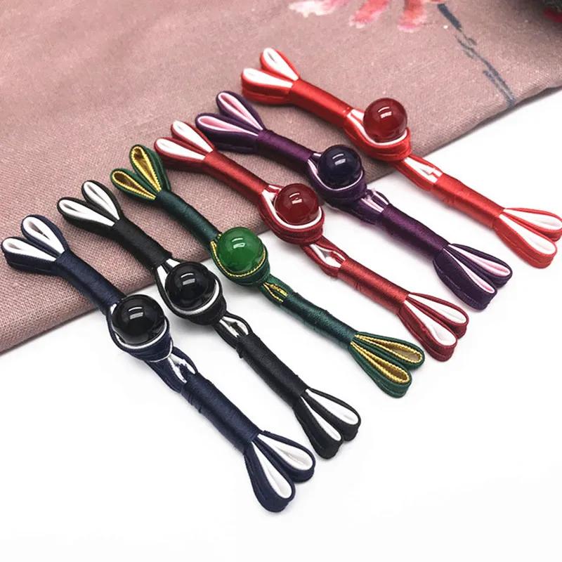 Imitation Jade Beads Cloth Button, Chinese Frog Closure Buttons, Knot Fastener, Decorative Cheongsam, 5 Pairs