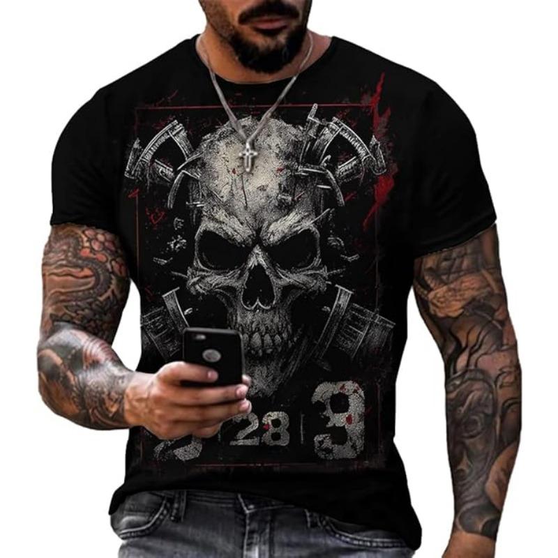 Men's Summer Short Sleeved 3D T-shirt Top Street Skull Pattern Men's Casual T-shirt Top  6XL