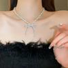 Fashionable Bowknot Pendant Necklace Handmade Irregular Pearl Choker Neckchain Bow Clavicle Chain for Women and Girls