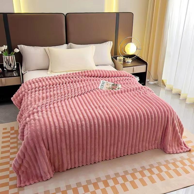 Ribbed Flannel Blanket Wholesale Double Sided Thickened Nap Throw Winter Cover Blanket for Home Office Use
