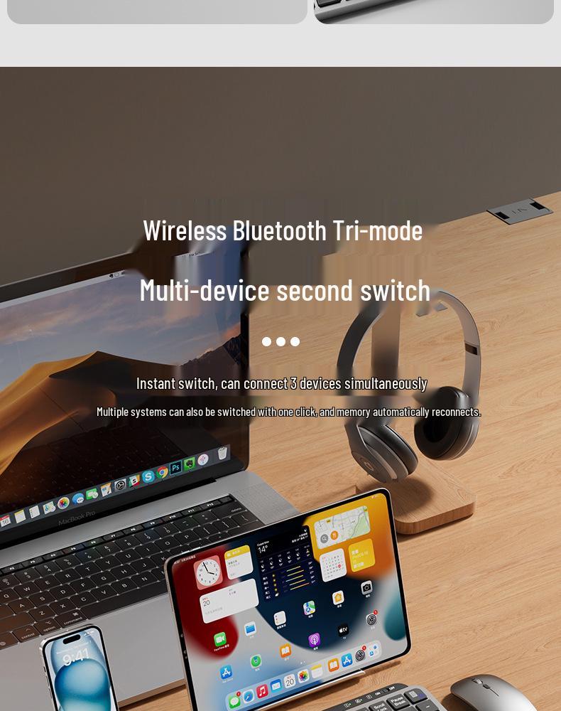 Thin Dual-Mode Wireless Bluetooth Keyboard & Mouse Set for MacBook, Laptop, Phone, iMac