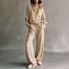 Ensemble deux pièces d'été coloré pour femme avec chemisier à col à revers à manches longues et pantalon large