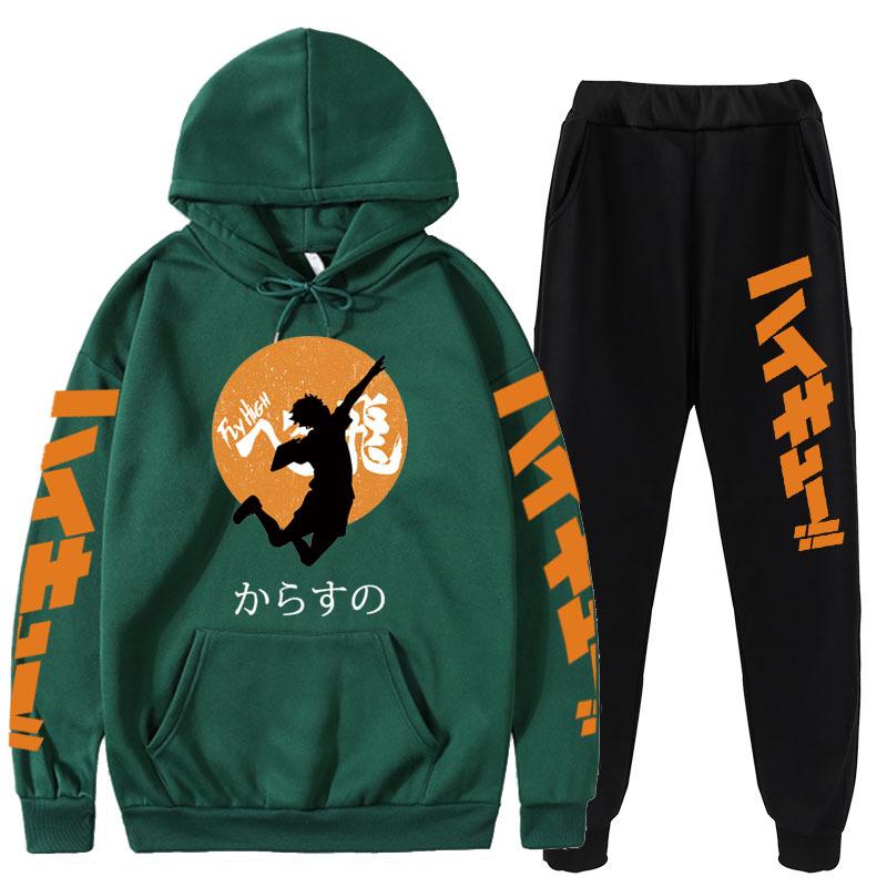Felpe con cappuccio da ragazzo da pallavolo Set di pantaloni Felpa da completo anime Streetwear Uomo Donna Completo da pullover Tuta Abbigliamento sportivo Primavera Autunno