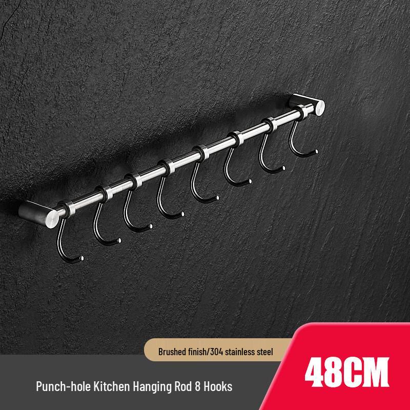 304 Stainless Steel Wall-Mounted Utensil Rack with Hooks