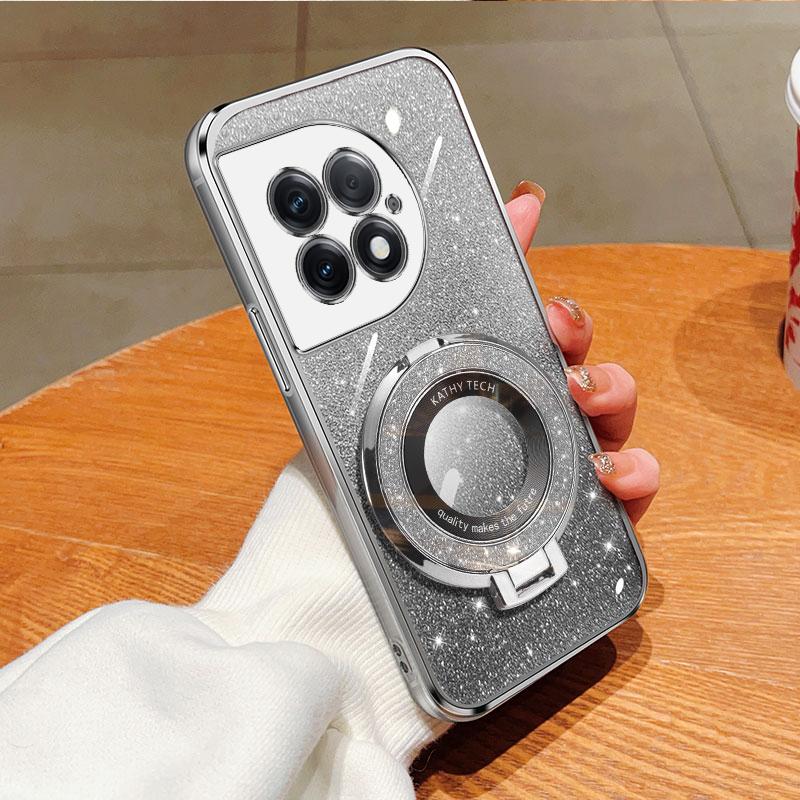 

Блестящий хромированный чехол TPU с магнитным кольцом-держателем, чехол TPU Gel для OnePlus Ace 3 2V Ace Pro For OnePlus Ace 3 серый