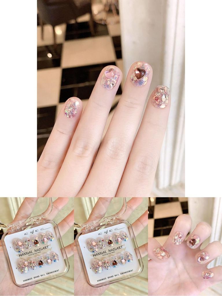 Handmade Sparkling Diamond Love Heart Nail Stickers Wholesale For Women Anne's Short Square