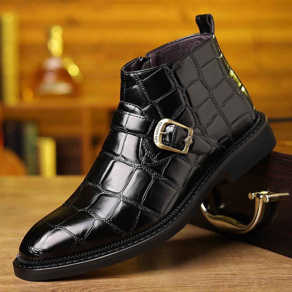 FashionBig Size Stone Pattern Casual Dress Boots for Men Fashion Autumn Winter Belt Buckle Leather Shoes Male Designer Ankle Boots Men