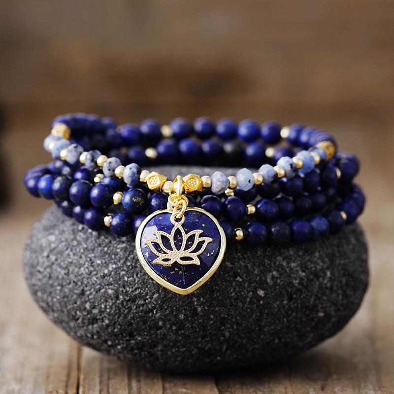 Stylish And Simple Colored Natural Stone Love Pendant Handmade Elastic Beaded Blue Gold Necklace Hand лазурит