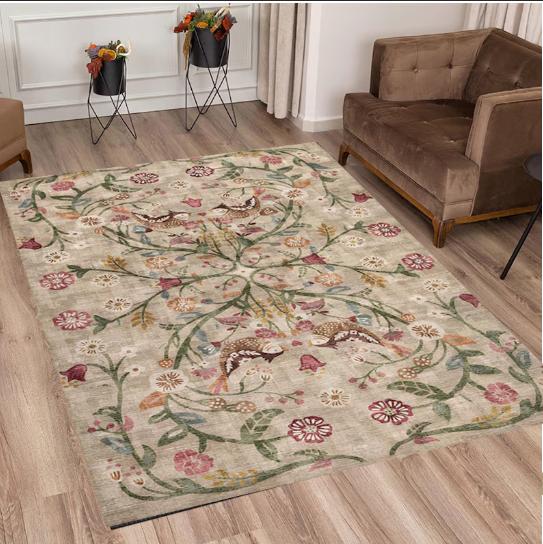 Vintage Patchwork Patterned Rectangle Area Rug  Boho Chic Living Room Carpet  Colorful Home Decor Soft Cotton Floor Mat