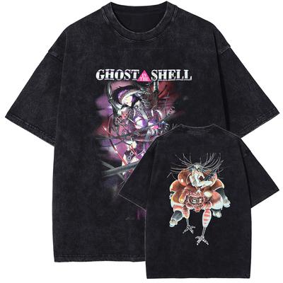 Ghost In The Shell Manga Print T-shirt for Men Women Clothing Vintage Washed T Shirt Summer Short Sleeve Cotton Tees