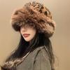 Winter Leopard Plush Ear Protection Cap Windproof Keep Warm Headgear Fluffy Fur Fisherman Hat  Outdoor Warm Brimless Caps