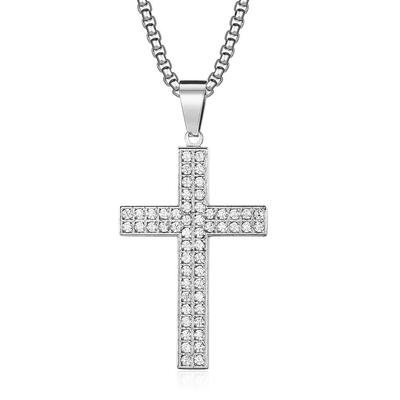 Titanium Steel Diamond Cross Necklace Single And Double Row Diamond Cross Couple Pendant