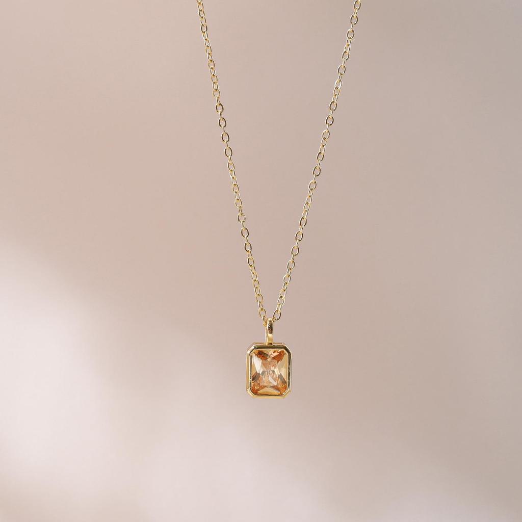 Colier cu pandantiv pătrat piatră de naștere decembrie, design picătură de apă, cupru galvanizat cu aur de 18K, accesorii lanț claviculă.