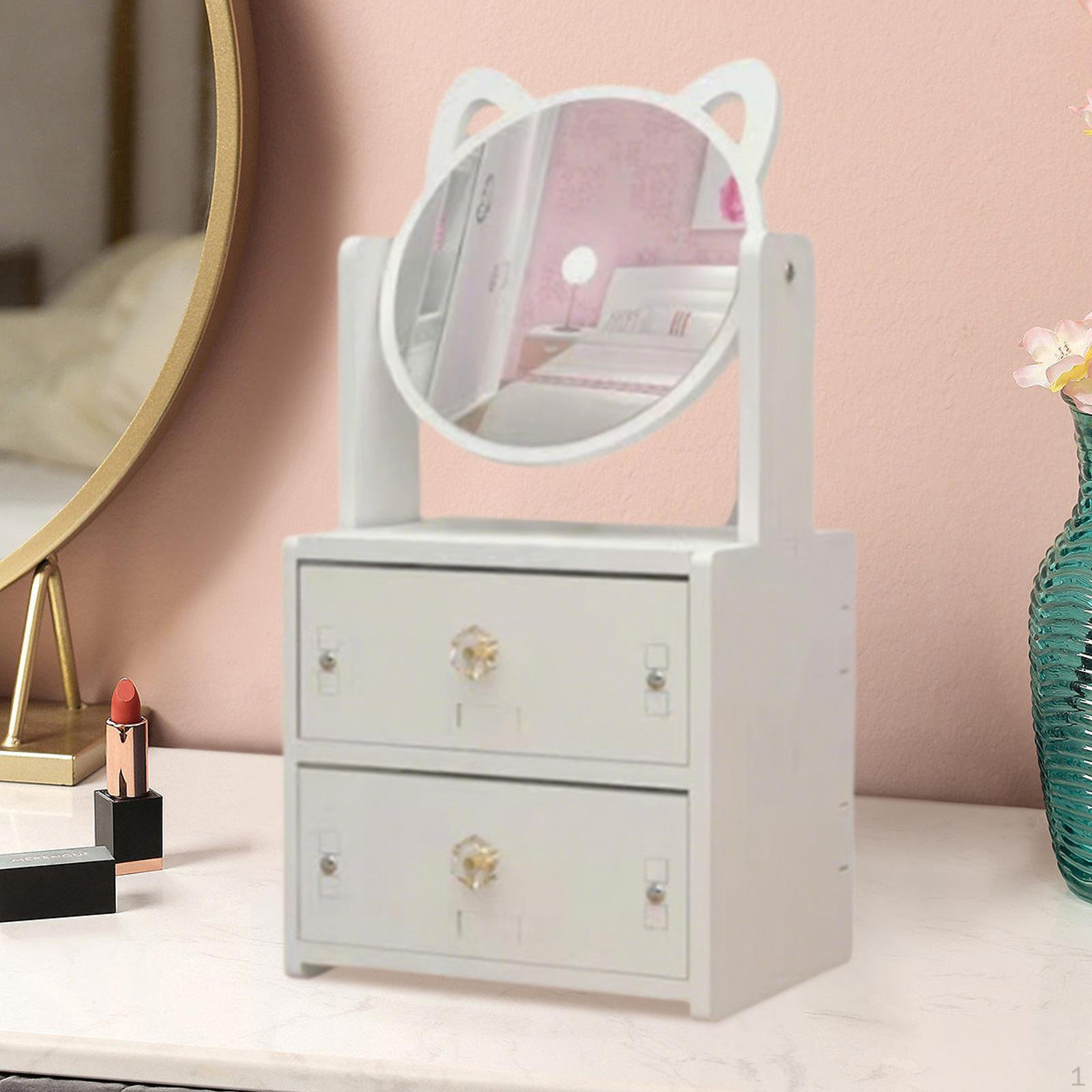 

Wooden Makeup Organiser with Mirror, Desk Jewelry Make up Storage Box for Living Room